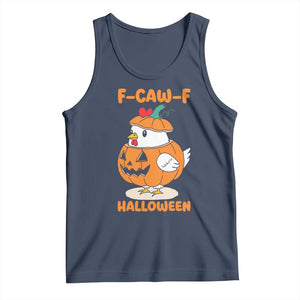 F Caw F Chicken Cute Halloween Costume Tank Top Funny Jack O LAttern Poultry Meme Fall Vibes TS02 Navy Print Your Wear