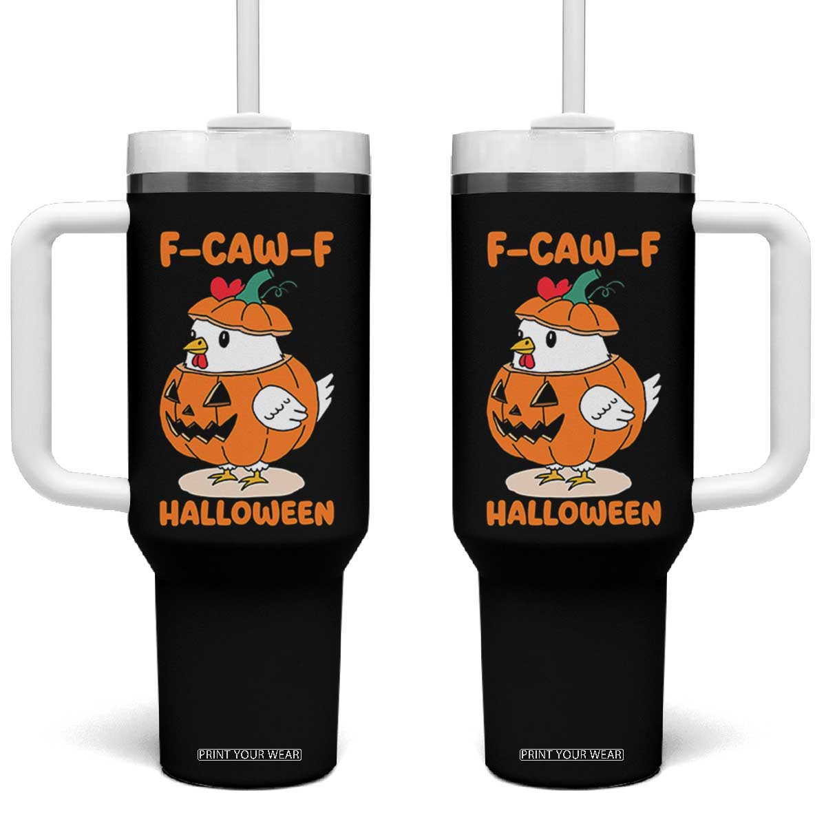 F Caw F Chicken Cute Halloween Costume Tumbler With Handle Funny Jack O LAttern Poultry Meme Fall Vibes TS02 One Size: 40 oz Black Print Your Wear