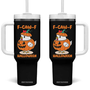 F Caw F Chicken Cute Halloween Costume Tumbler With Handle Funny Jack O LAttern Poultry Meme Fall Vibes TS02 One Size: 40 oz Black Print Your Wear