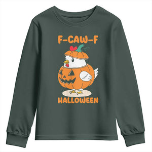 F Caw F Chicken Cute Halloween Costume Youth Sweatshirt Funny Jack O LAttern Poultry Meme Fall Vibes TS02 Dark Forest Green Print Your Wear