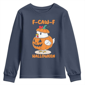 F Caw F Chicken Cute Halloween Costume Youth Sweatshirt Funny Jack O LAttern Poultry Meme Fall Vibes TS02 Navy Print Your Wear