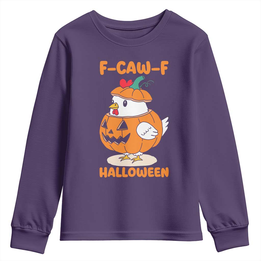 F Caw F Chicken Cute Halloween Costume Youth Sweatshirt Funny Jack O LAttern Poultry Meme Fall Vibes TS02 Purple Print Your Wear