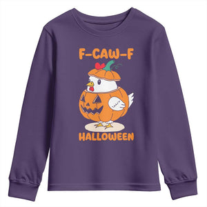 F Caw F Chicken Cute Halloween Costume Youth Sweatshirt Funny Jack O LAttern Poultry Meme Fall Vibes TS02 Purple Print Your Wear