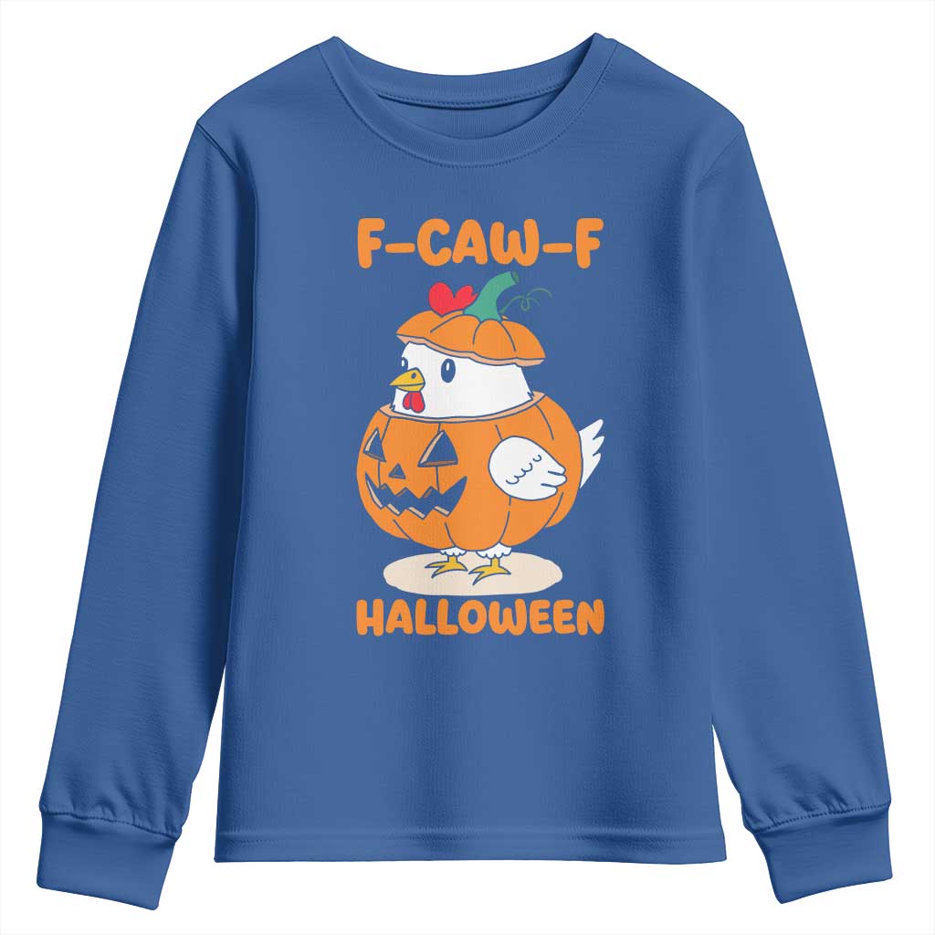 F Caw F Chicken Cute Halloween Costume Youth Sweatshirt Funny Jack O LAttern Poultry Meme Fall Vibes TS02 Royal Blue Print Your Wear