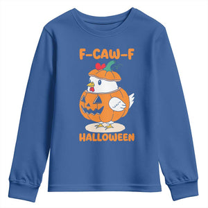 F Caw F Chicken Cute Halloween Costume Youth Sweatshirt Funny Jack O LAttern Poultry Meme Fall Vibes TS02 Royal Blue Print Your Wear