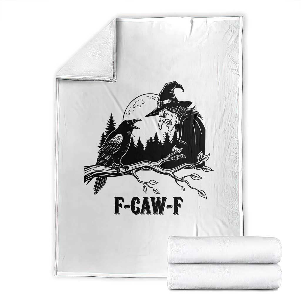 F Caw F Gothic Raven and Witch Throw Blanket Funny Halloween Spooky October Vibes TS02 White Print Your Wear