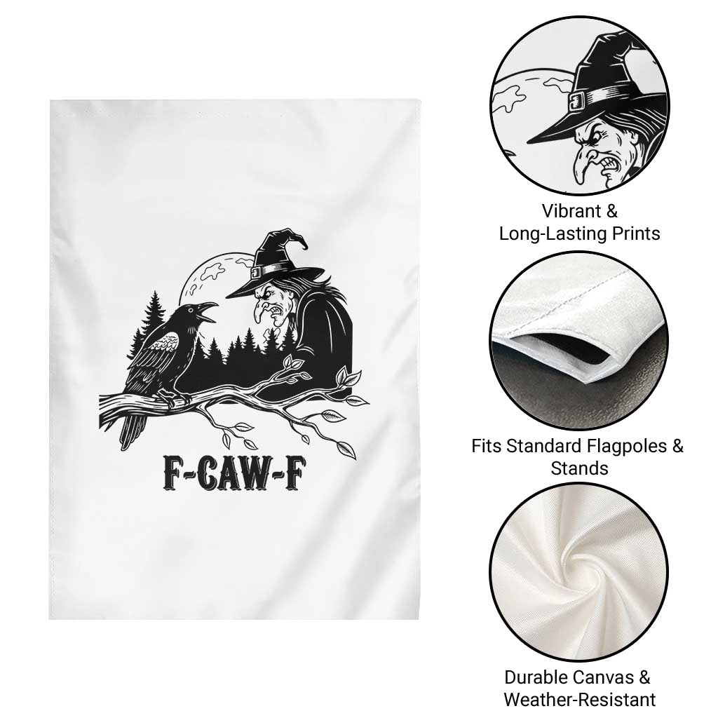 F Caw F Gothic Raven and Witch Garden Flag Funny Halloween Spooky October Vibes TS02 Print Your Wear