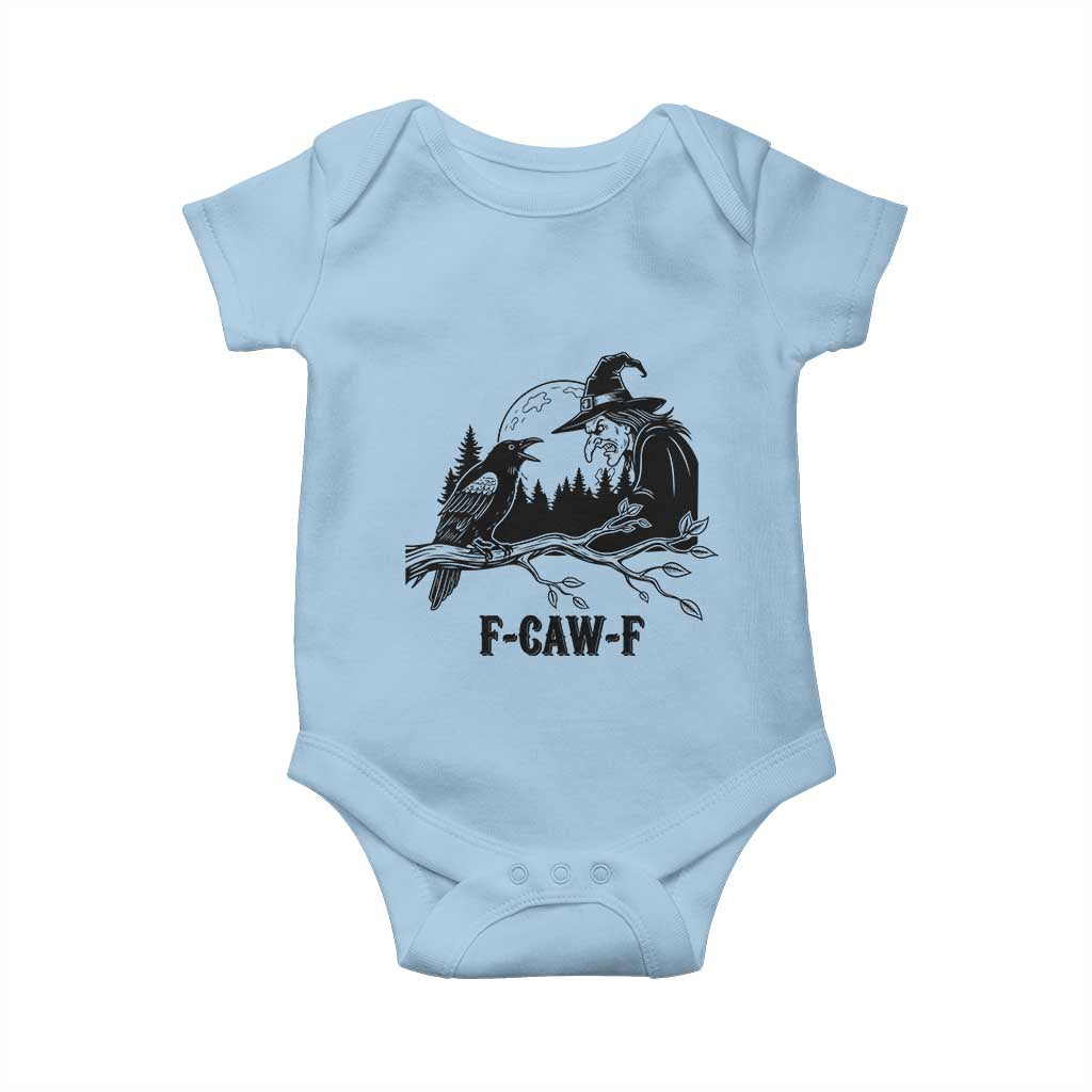 F Caw F Gothic Raven and Witch Baby Onesie Funny Halloween Spooky October Vibes TS02 Light Blue Print Your Wear