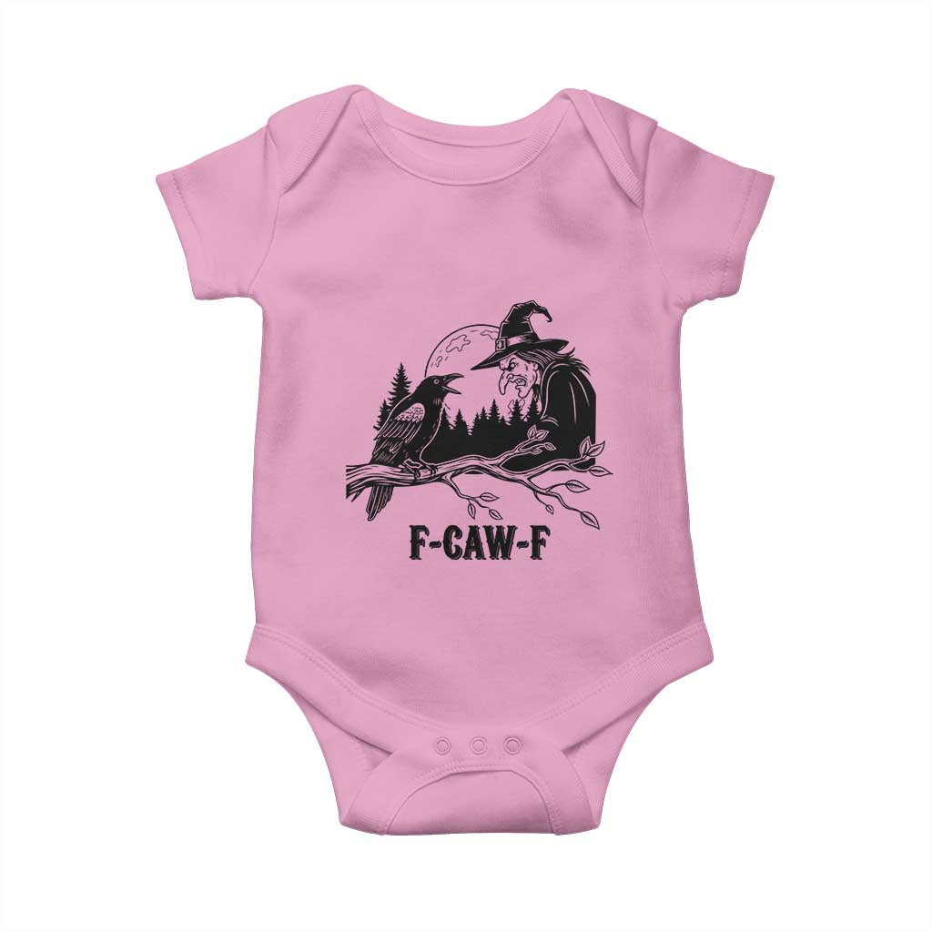 F Caw F Gothic Raven and Witch Baby Onesie Funny Halloween Spooky October Vibes TS02 Light Pink Print Your Wear