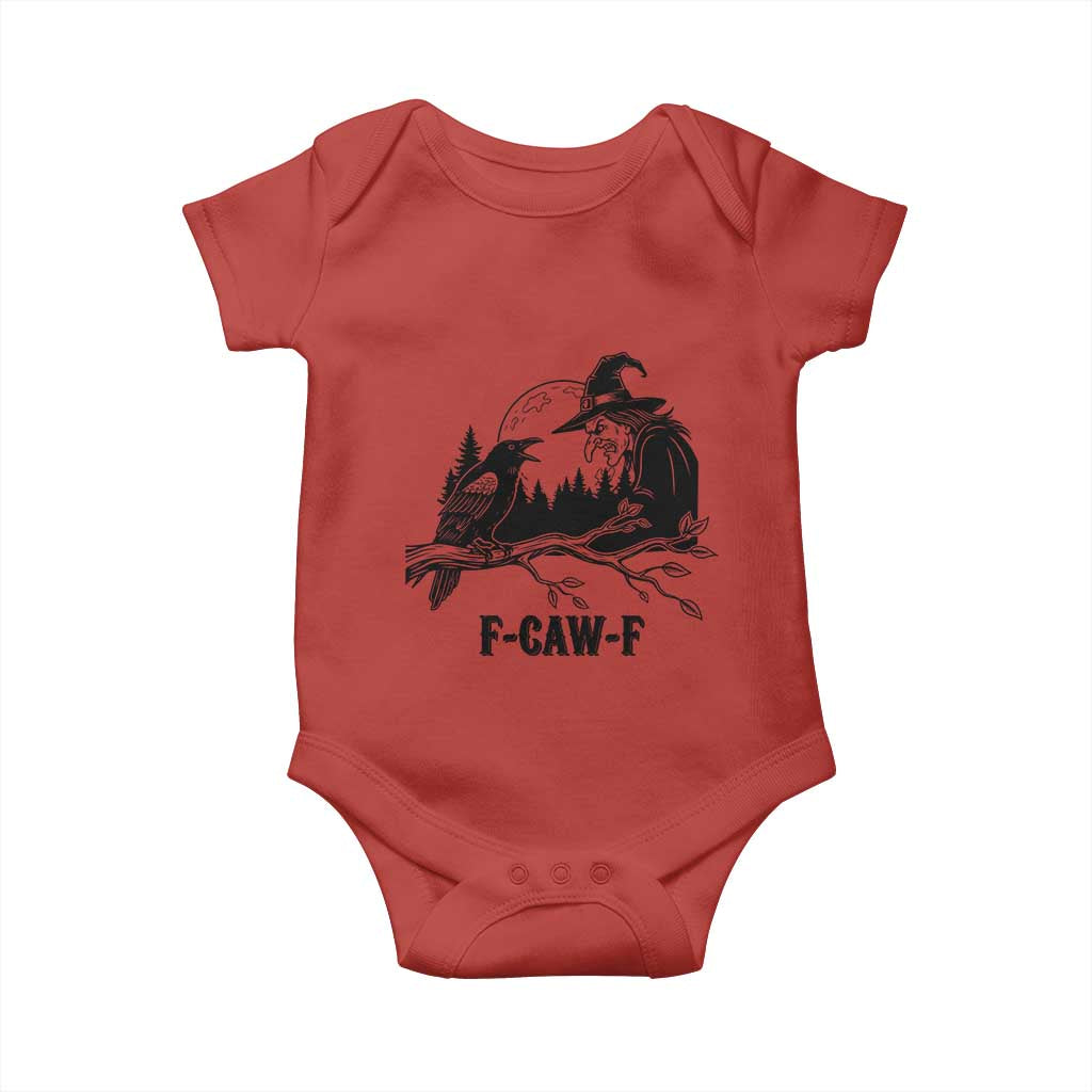 F Caw F Gothic Raven and Witch Baby Onesie Funny Halloween Spooky October Vibes TS02 Red Print Your Wear
