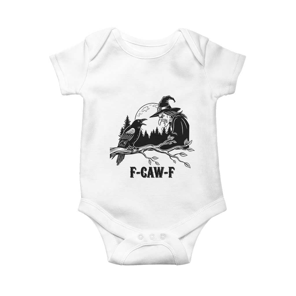 F Caw F Gothic Raven and Witch Baby Onesie Funny Halloween Spooky October Vibes TS02 White Print Your Wear