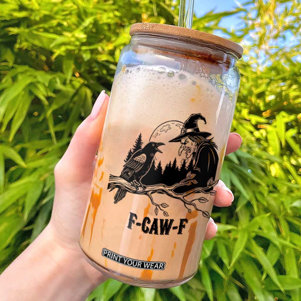F Caw F Gothic Raven and Witch Glass Can Funny Halloween Spooky October Vibes TS02 White Print Your Wear