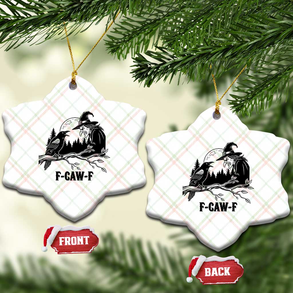 F Caw F Gothic Raven and Witch Ceramic Ornament Funny Halloween Spooky October Vibes TS02 Print Your Wear