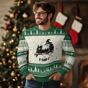 F Caw F Gothic Raven and Witch Ugly Christmas Sweater Funny Halloween Spooky October Vibes TS02 Beige Green Print Your Wear