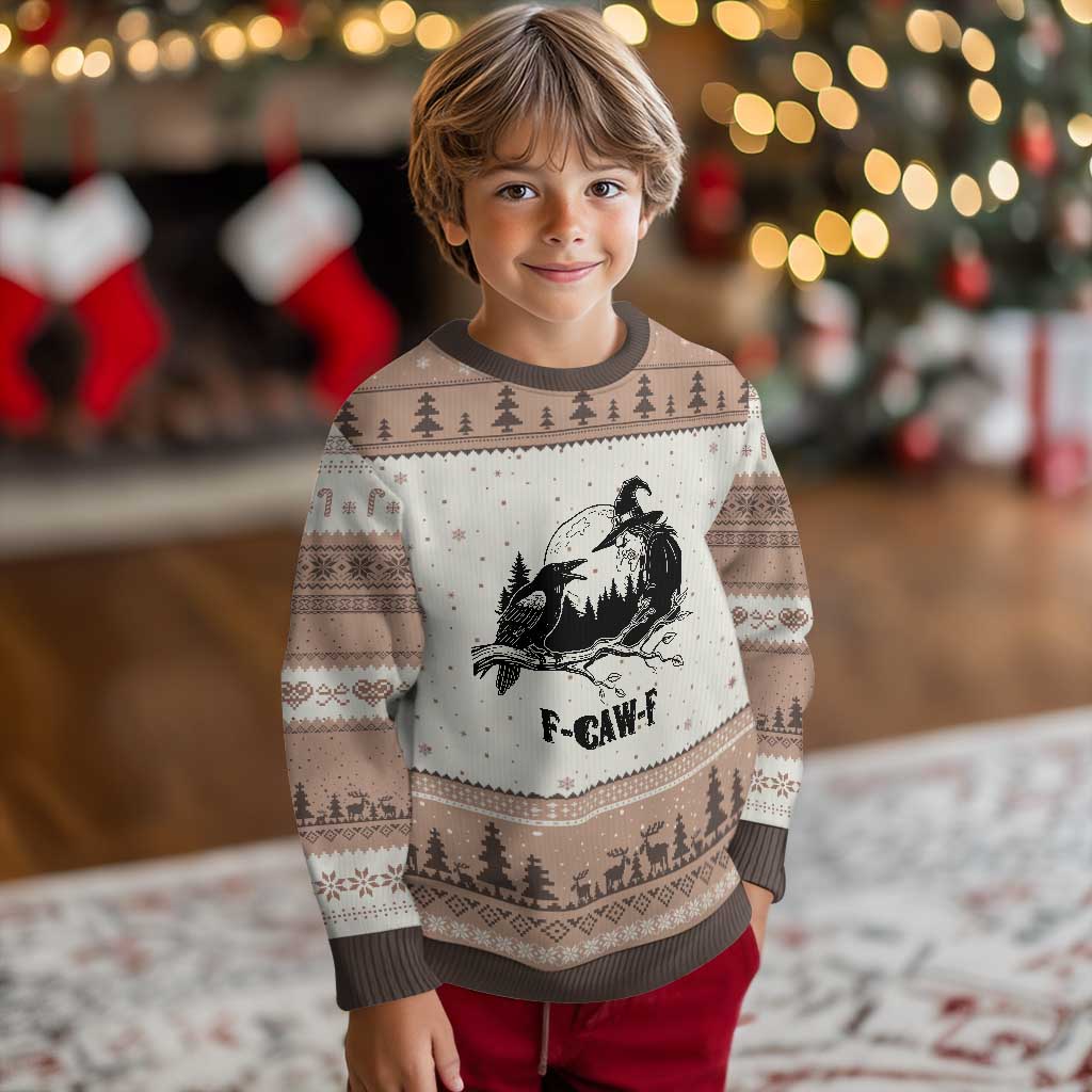 F Caw F Gothic Raven and Witch Ugly Christmas Sweater Funny Halloween Spooky October Vibes TS02 Mocha Mousse Print Your Wear