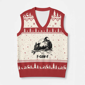 F Caw F Gothic Raven and Witch V-Neck Knit Sweater Vest Funny Halloween Spooky October Vibes TS02 Beige Red Print Your Wear