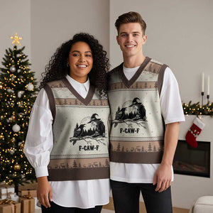 F Caw F Gothic Raven and Witch V-Neck Knit Sweater Vest Funny Halloween Spooky October Vibes TS02 Mocha Mousse Print Your Wear