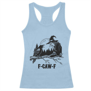 F Caw F Gothic Raven and Witch Racerback Tank Top Funny Halloween Spooky October Vibes TS02 Light Blue Print Your Wear
