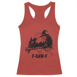 F Caw F Gothic Raven and Witch Racerback Tank Top Funny Halloween Spooky October Vibes TS02 Red Print Your Wear