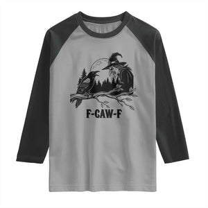 F Caw F Gothic Raven and Witch Raglan Shirt Funny Halloween Spooky October Vibes TS02 Sport Gray Black Print Your Wear