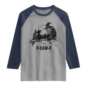 F Caw F Gothic Raven and Witch Raglan Shirt Funny Halloween Spooky October Vibes TS02 Sport Gray Navy Print Your Wear
