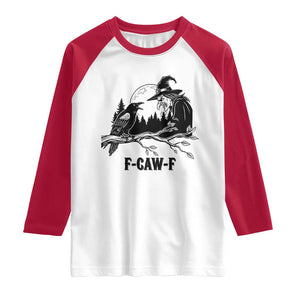 F Caw F Gothic Raven and Witch Raglan Shirt Funny Halloween Spooky October Vibes TS02 White Red Print Your Wear
