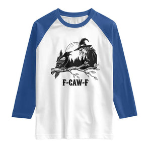 F Caw F Gothic Raven and Witch Raglan Shirt Funny Halloween Spooky October Vibes TS02 White Royal Print Your Wear