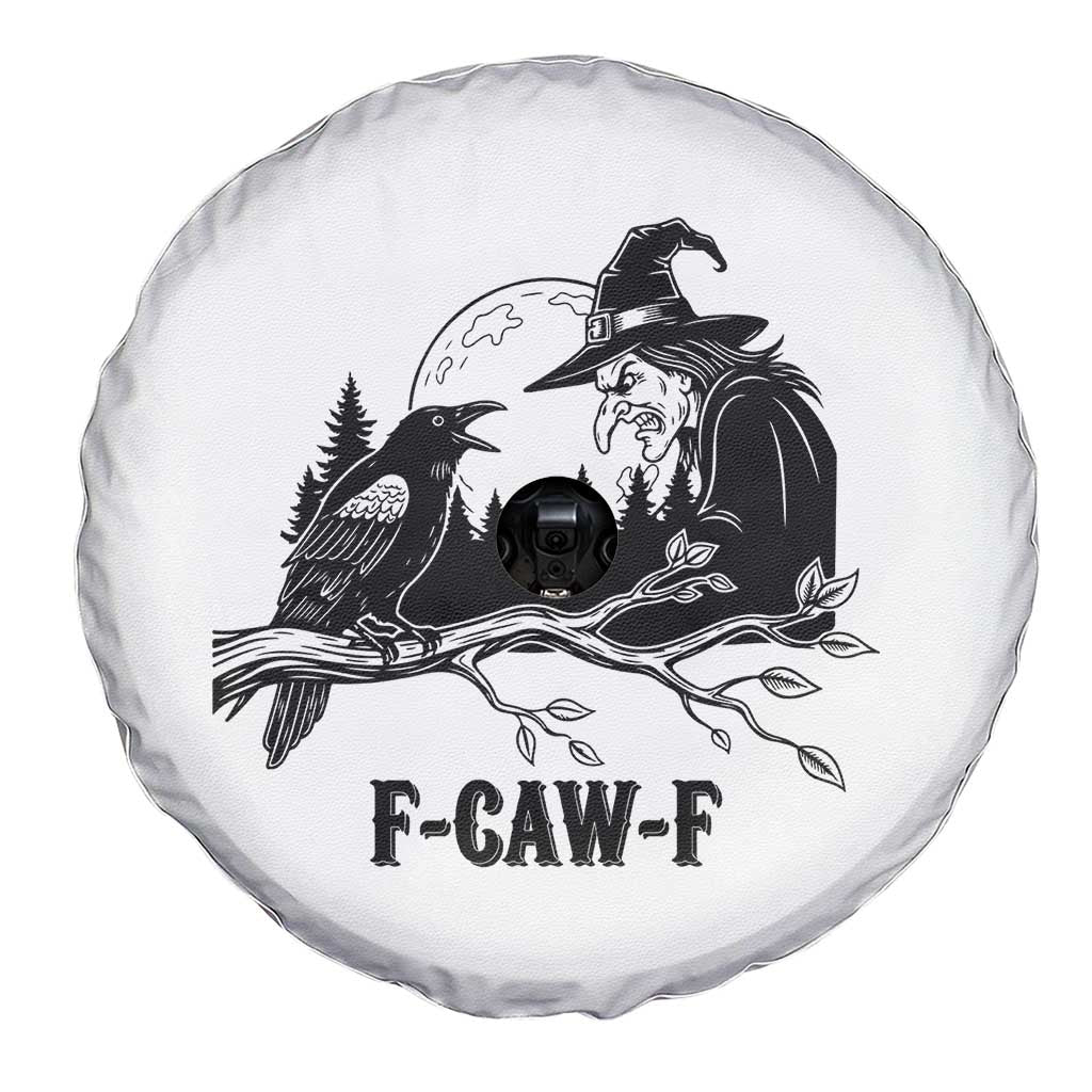 F Caw F Gothic Raven and Witch Spare Tire Cover Funny Halloween Spooky October Vibes TS02 Print Your Wear