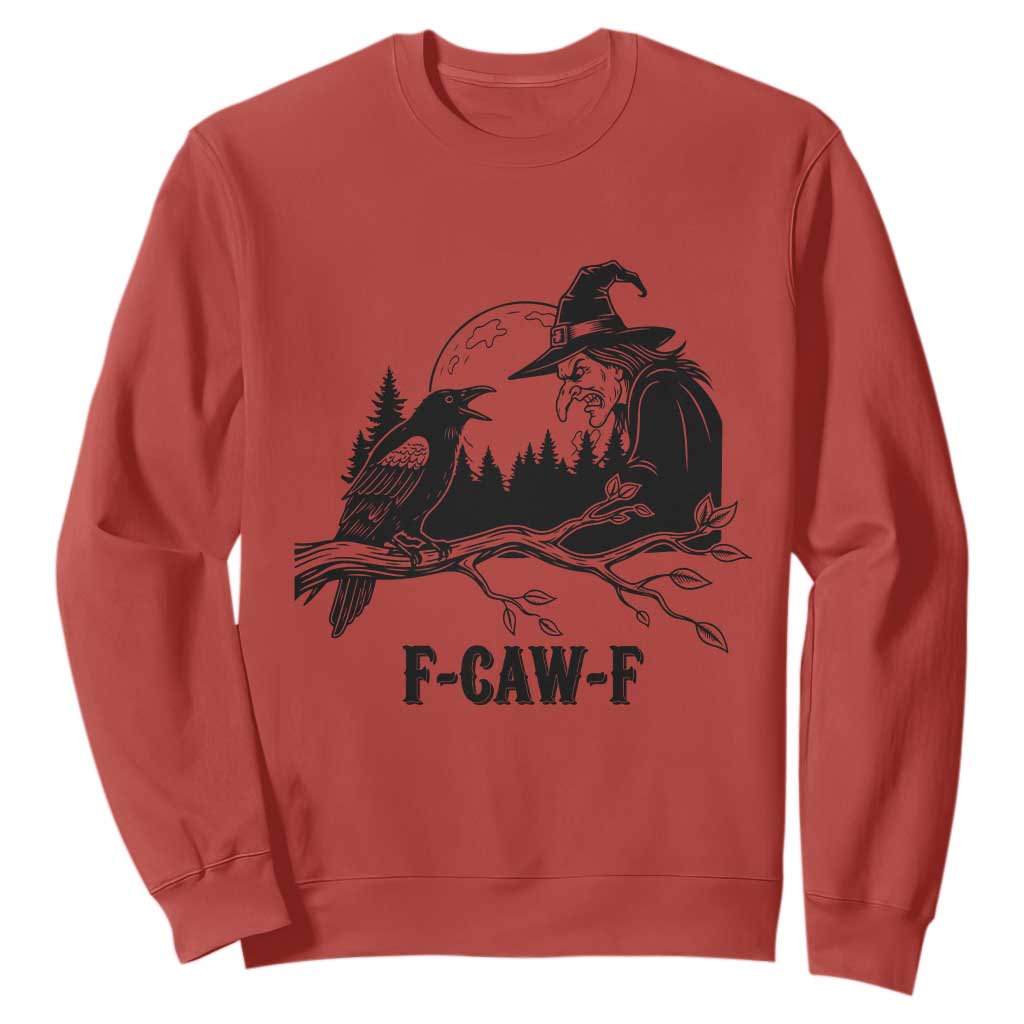 F Caw F Gothic Raven and Witch Sweatshirt Funny Halloween Spooky October Vibes TS02 Red Print Your Wear