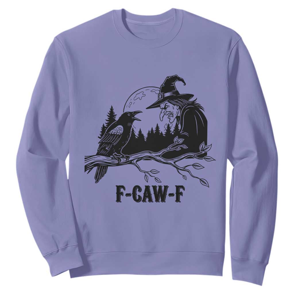 F Caw F Gothic Raven and Witch Sweatshirt Funny Halloween Spooky October Vibes TS02 Violet Print Your Wear