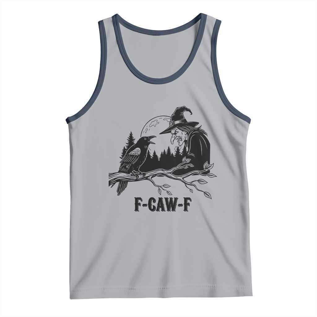 F Caw F Gothic Raven and Witch Tank Top Funny Halloween Spooky October Vibes TS02 Athletic Heather Navy Print Your Wear