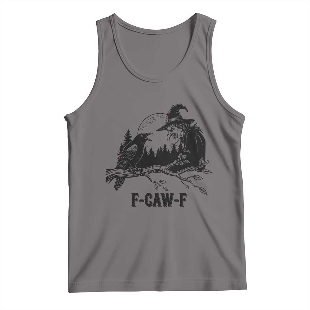 F Caw F Gothic Raven and Witch Tank Top Funny Halloween Spooky October Vibes TS02 Deep Heather Print Your Wear