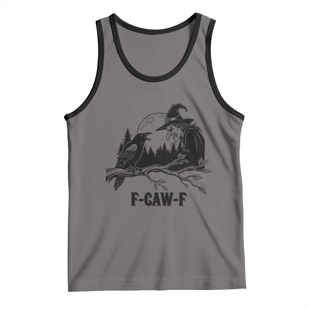 F Caw F Gothic Raven and Witch Tank Top Funny Halloween Spooky October Vibes TS02 Deep Heather Black Print Your Wear