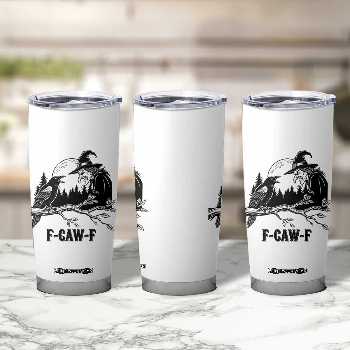 F Caw F Gothic Raven and Witch Tumbler Cup Funny Halloween Spooky October Vibes TS02 Print Your Wear