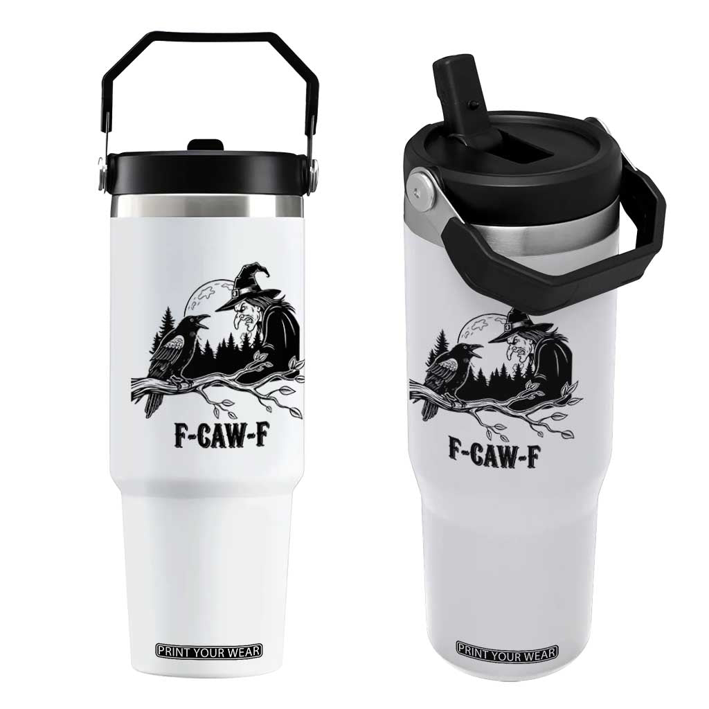 F Caw F Gothic Raven and Witch Flip Straw Tumbler Funny Halloween Spooky October Vibes TS02 One Size: 30 oz White Print Your Wear