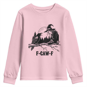 F Caw F Gothic Raven and Witch Youth Sweatshirt Funny Halloween Spooky October Vibes TS02 Light Pink Print Your Wear