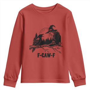 F Caw F Gothic Raven and Witch Youth Sweatshirt Funny Halloween Spooky October Vibes TS02 Red Print Your Wear