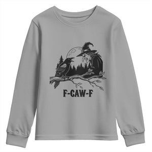 F Caw F Gothic Raven and Witch Youth Sweatshirt Funny Halloween Spooky October Vibes TS02 Sport Gray Print Your Wear