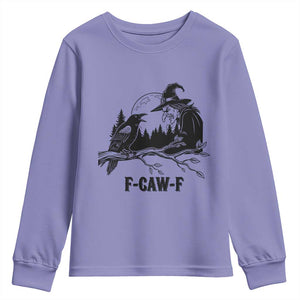 F Caw F Gothic Raven and Witch Youth Sweatshirt Funny Halloween Spooky October Vibes TS02 Violet Print Your Wear