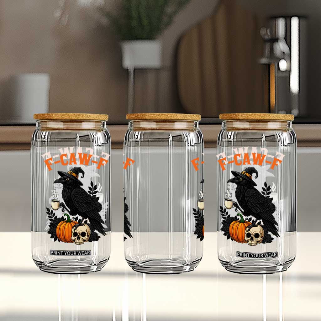 F Caw F Raven Witch Coffee Glass Can Funny Halloween Sarcastic Gothic Bird with Attitude TS02 Print Your Wear