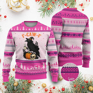 F Caw F Raven Witch Coffee Ugly Christmas Sweater Funny Halloween Sarcastic Gothic Bird with Attitude TS02 Hot Pink Print Your Wear