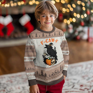 F Caw F Raven Witch Coffee Ugly Christmas Sweater Funny Halloween Sarcastic Gothic Bird with Attitude TS02 Mocha Mousse Print Your Wear