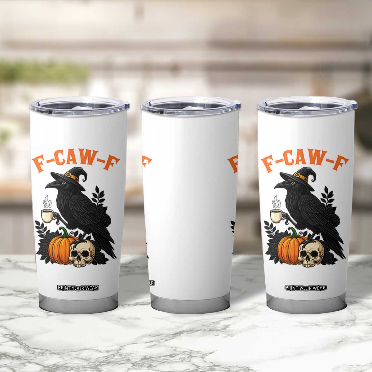 F Caw F Raven Witch Coffee Tumbler Cup Funny Halloween Sarcastic Gothic Bird with Attitude TS02 Print Your Wear