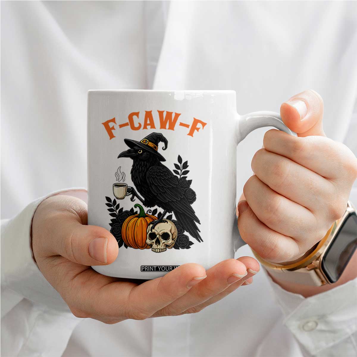F Caw F Raven Witch Coffee Coffee Mug Funny Halloween Sarcastic Gothic Bird with Attitude TS02 Print Your Wear