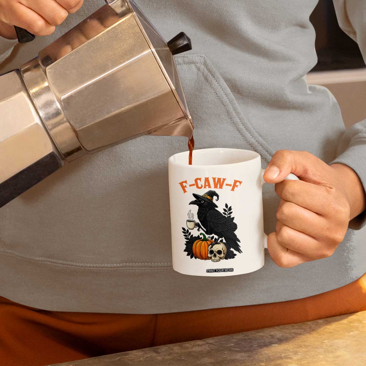 F Caw F Raven Witch Coffee Coffee Mug Funny Halloween Sarcastic Gothic Bird with Attitude TS02 Print Your Wear