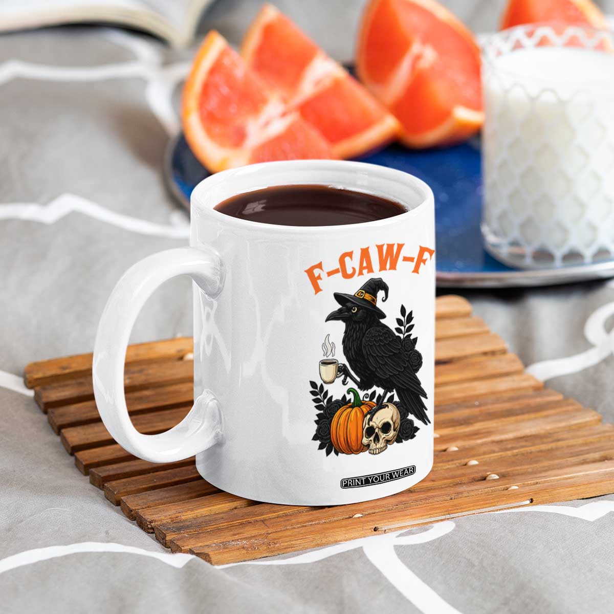 F Caw F Raven Witch Coffee Coffee Mug Funny Halloween Sarcastic Gothic Bird with Attitude TS02 Print Your Wear