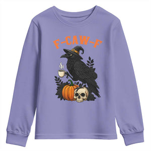 F Caw F Raven Witch Coffee Youth Sweatshirt Funny Halloween Sarcastic Gothic Bird with Attitude TS02 Violet Print Your Wear