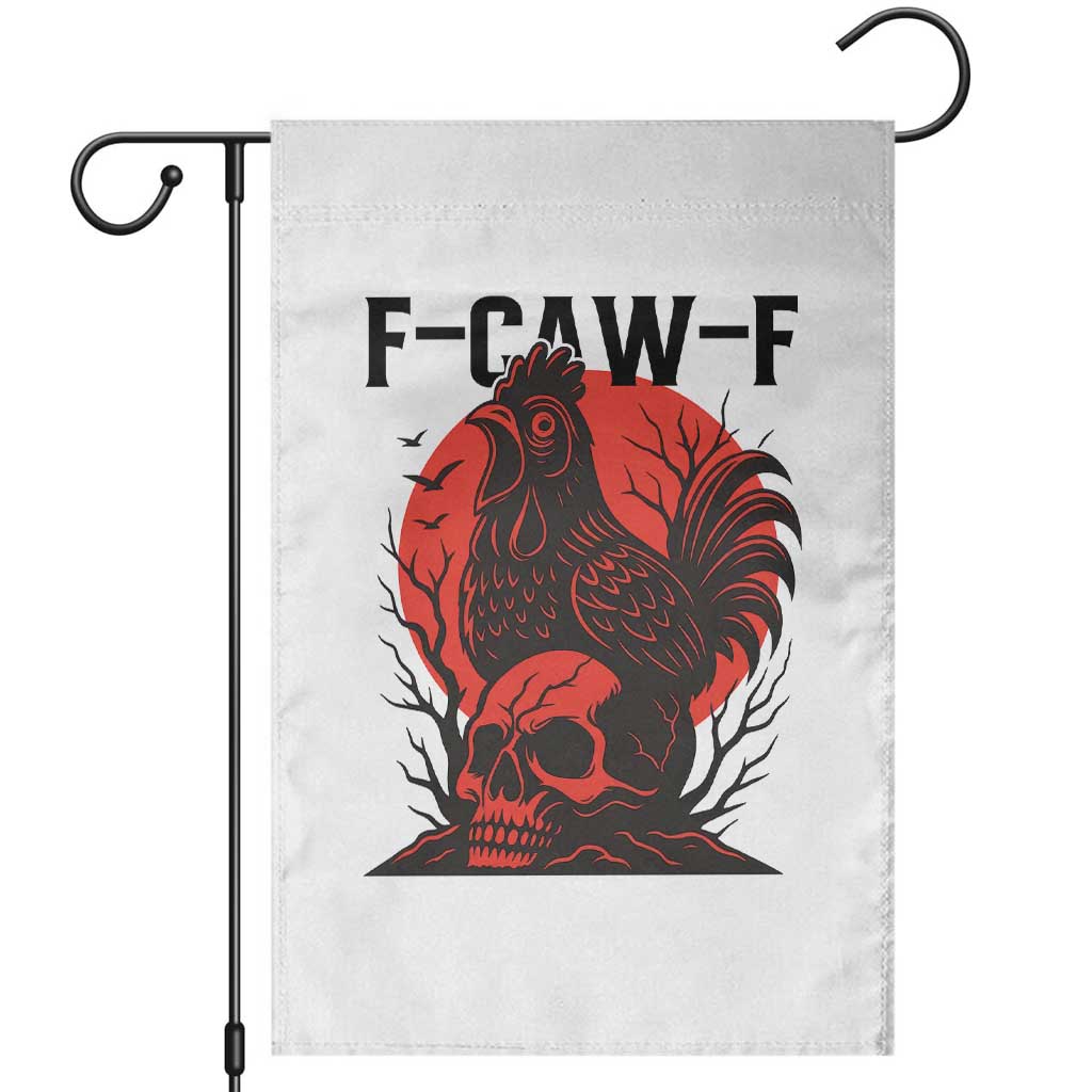 F Caw F Gothic Chicken Horror Garden Flag Creepy Skull Rooster Halloween Dark Humor TS02 White Print Your Wear