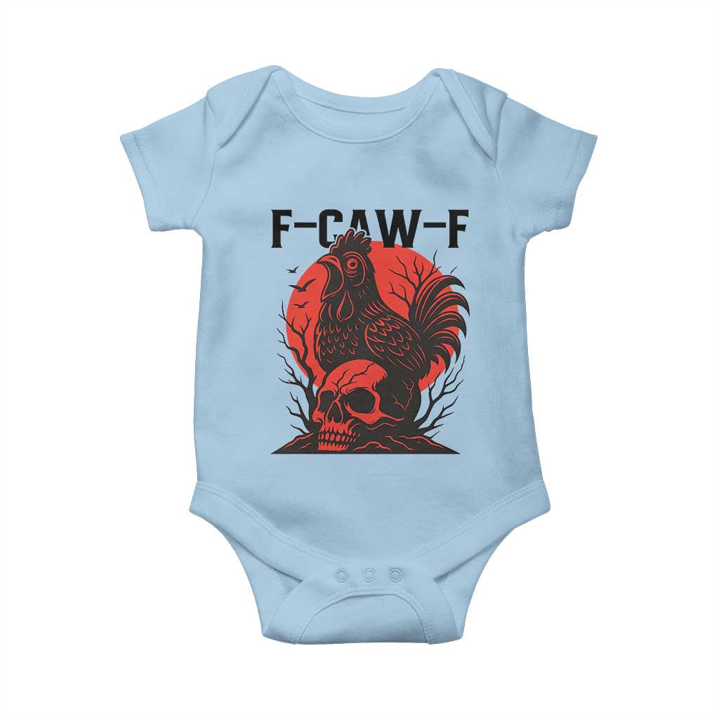 F Caw F Gothic Chicken Horror Baby Onesie Creepy Skull Rooster Halloween Dark Humor TS02 Light Blue Print Your Wear