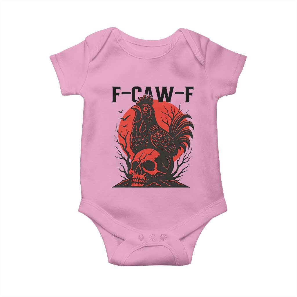 F Caw F Gothic Chicken Horror Baby Onesie Creepy Skull Rooster Halloween Dark Humor TS02 Light Pink Print Your Wear